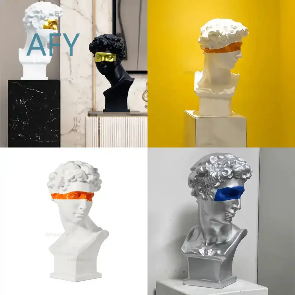 Modern Simple Plaster Head Decorative Statue for Living Room Furniture Decor for Home Office Hotel Lobby Wall Art Sculpture