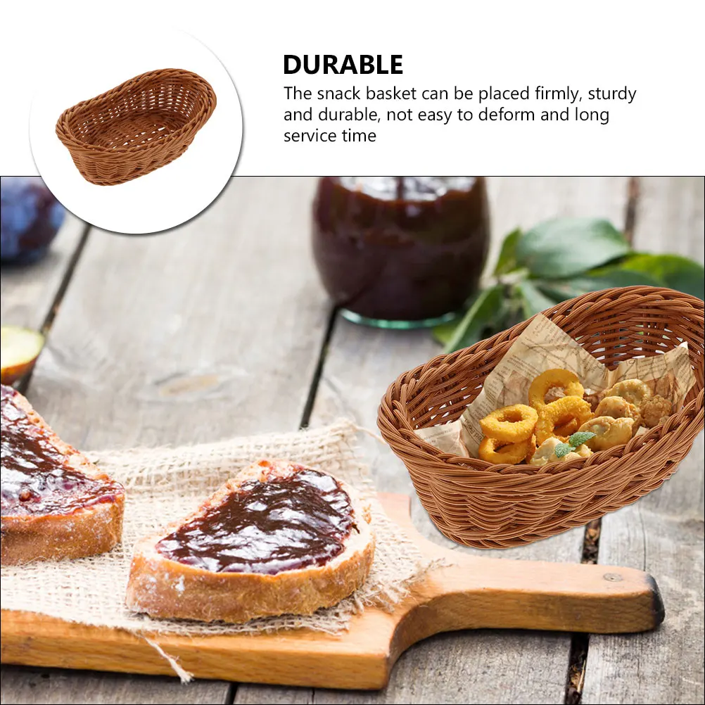 

Retro Imitation Rattan Plastic Reusable Snack Basket Bread Fruit Storage Container Household Multi-Function Convenient