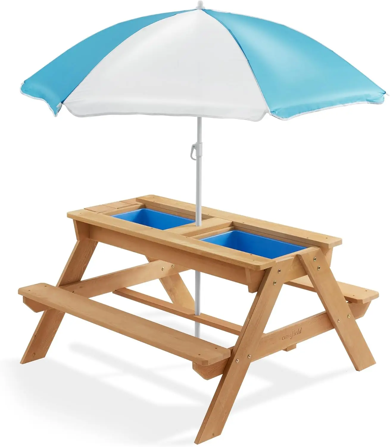 Tavolo da Picnic all'aperto in legno 3 in 1 per bambini con sabbia e acqua, 2 scatole da gioco e coperchio rimovibile, Natu