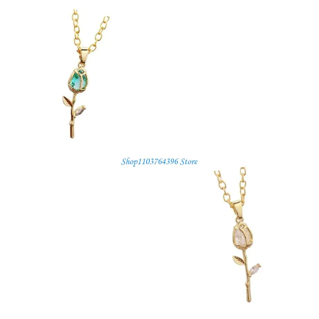 Collier pendentif tulipes en or à mode avec finition en émail détails en pour des styles look sophistiqués