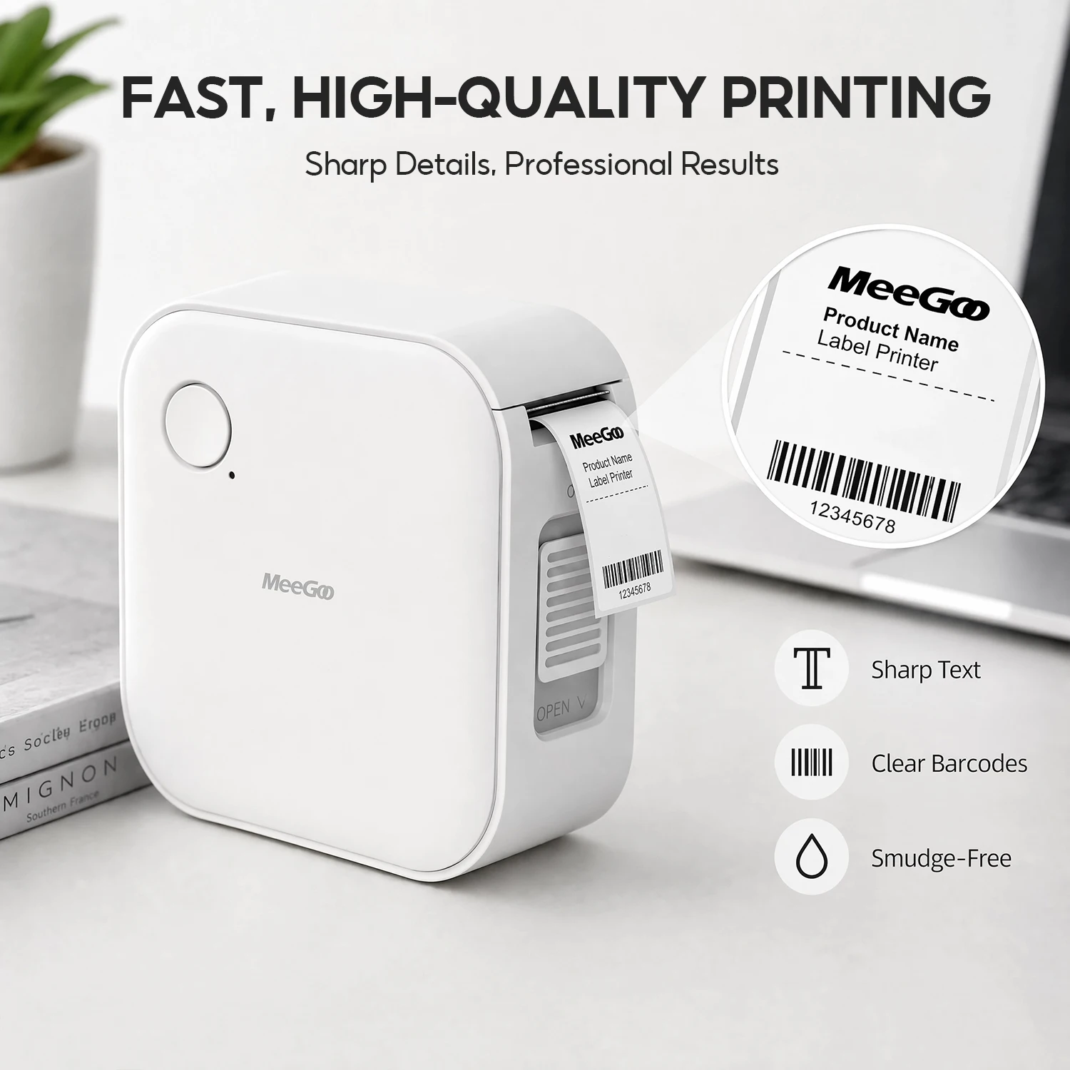 MeeGoo WP9529 Bluetooth Label Printer, Thermal, HD Printing, Smart APP Control, Freely Edit, Portable, 135*92mm, 5V1A, for Home/