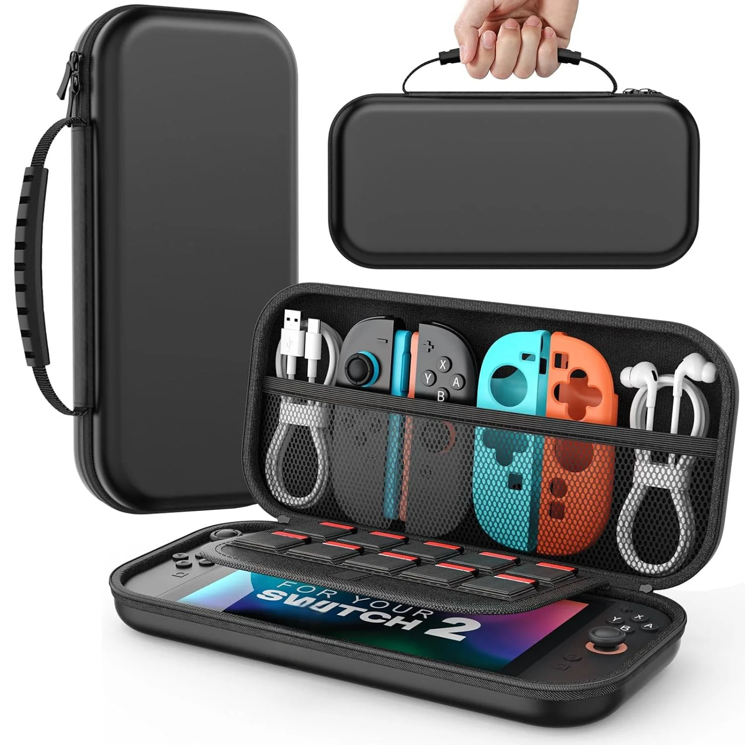 For Switch 2(2025) Case,  Hard Shell Portable Travel Carry Case Pouch holds 10 Cartridges with Pockets for Switch 2 Accessories