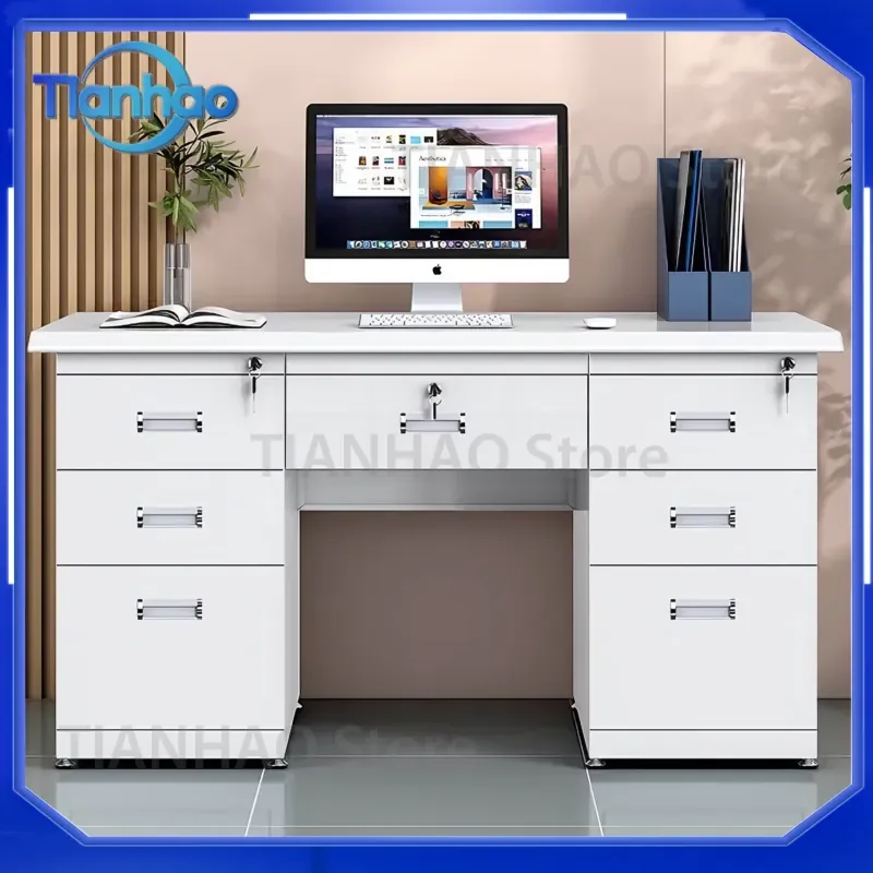 Thickened Steel Desk for Office Computer Desk Iron Single Drawer Writing Desk for Doctor Finance Workbench