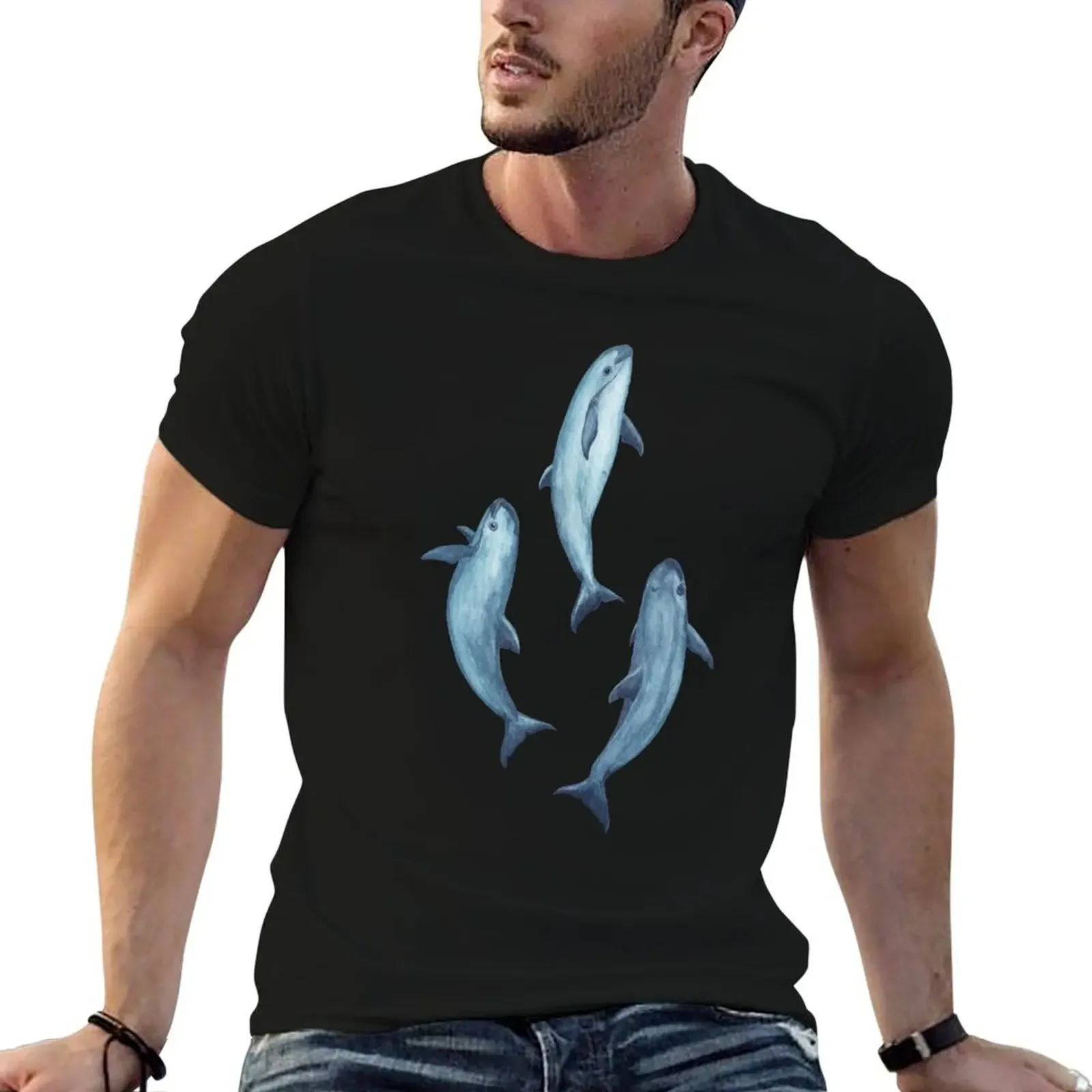 

Sea of Vaquitas ~ watercolor pattern by Amber Marine, art  2015 T-Shirt summer top for a boy heavy weight t shirts for men