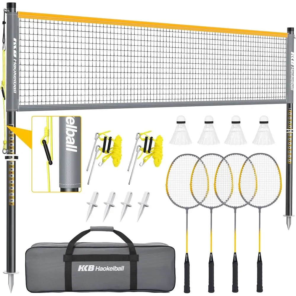 

Outdoor Badminton Set with Anti-Sag Winch System, 20ft Net, 4 Rackets, 3 Shuttlecocks & Carry Bag, Ideal for Backyard, Grass, Be