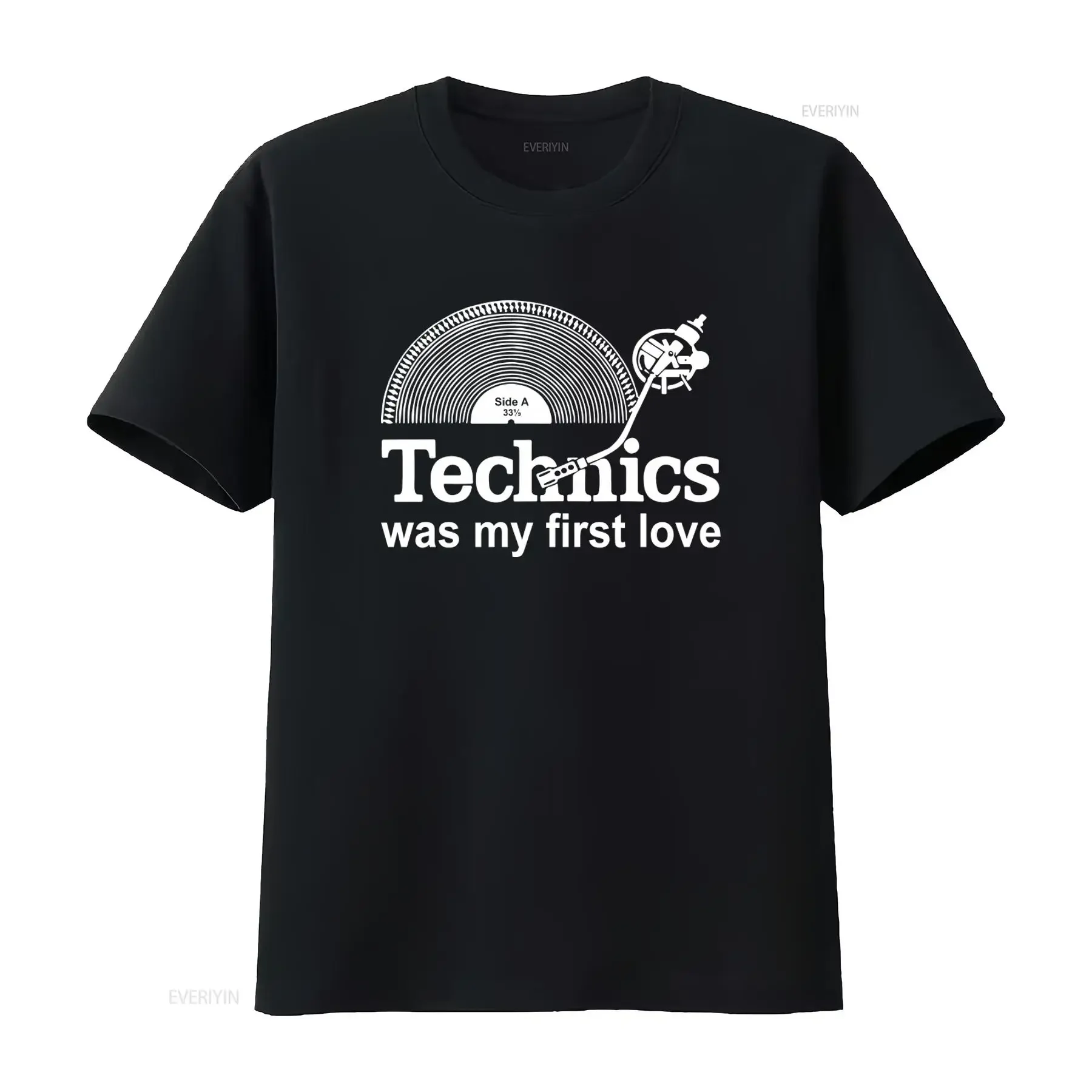Men's Technics Was My First Love Record Turntable DJ 33 1 3 Vinyl Design Black T Shirt Retro Style for Music Lovers vintage
