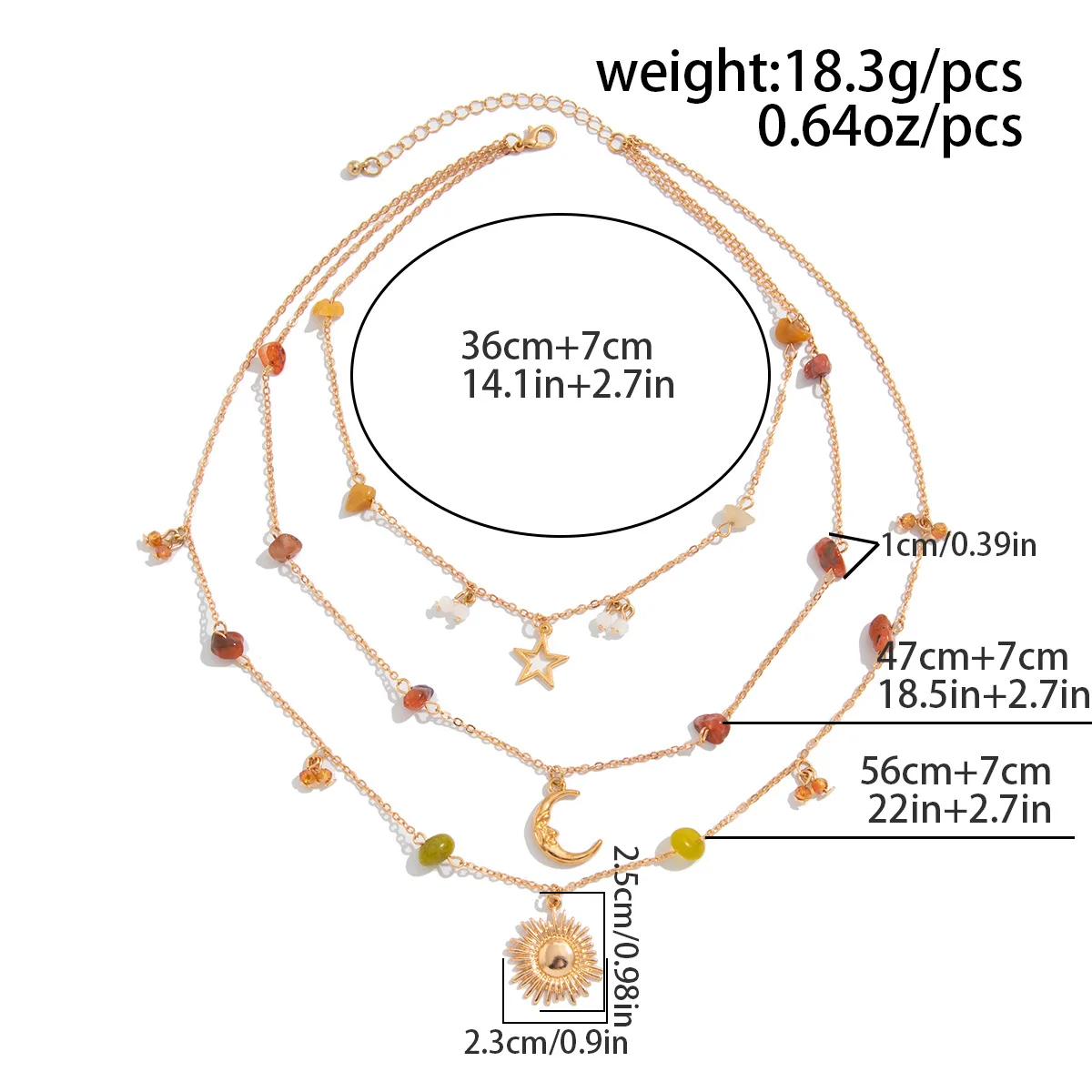 Boho Gold Color Metal Star Moon Sun Pendant Necklace 2025 Women's Stacked Colorful Stone Weaving Girls' Vacation Fashion Jewelry
