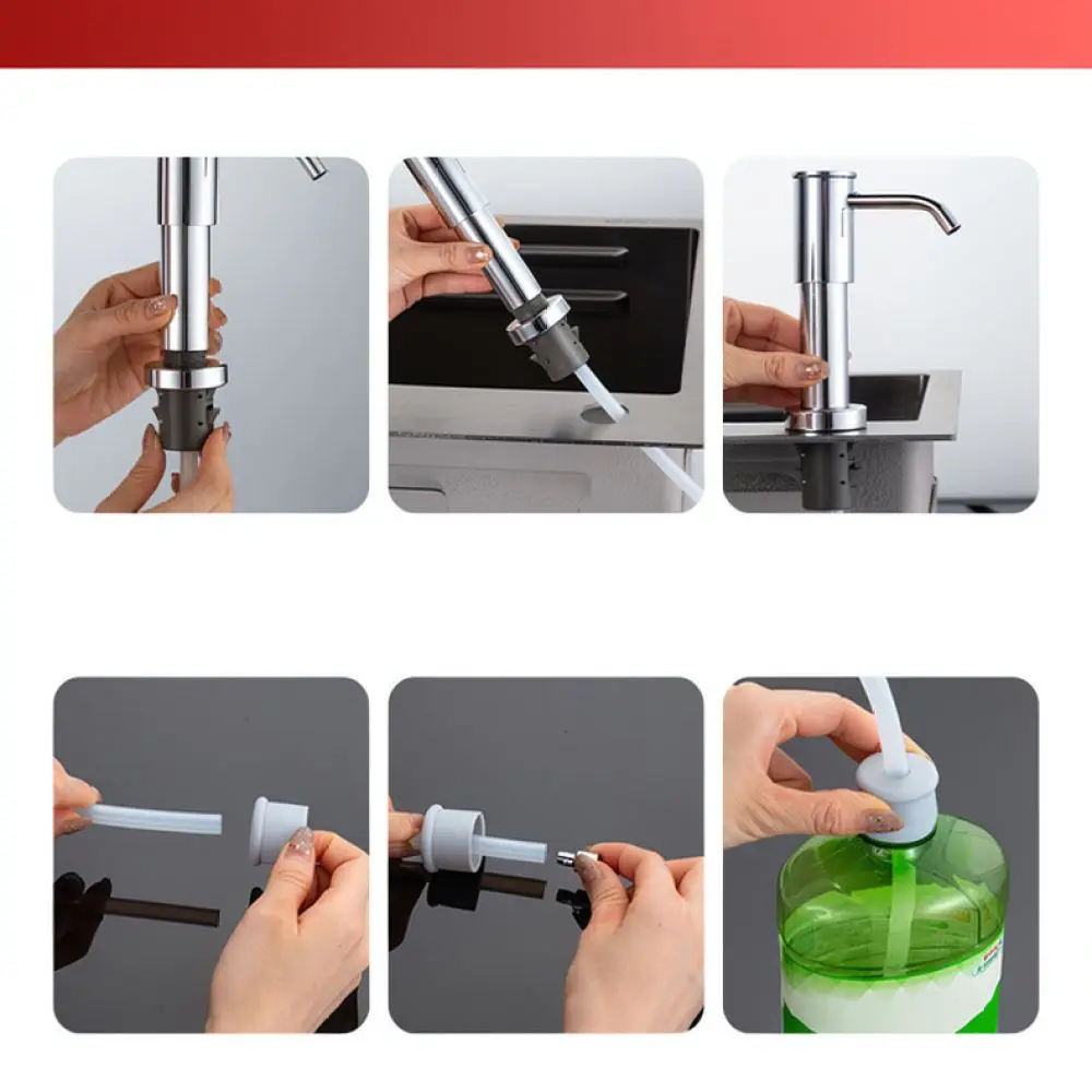 Universal Kitchen Sink Soap Dispenser Manual Pump Press Detergent Tool Space Aluminum Durable Countertop Cleaning Accessory Kit