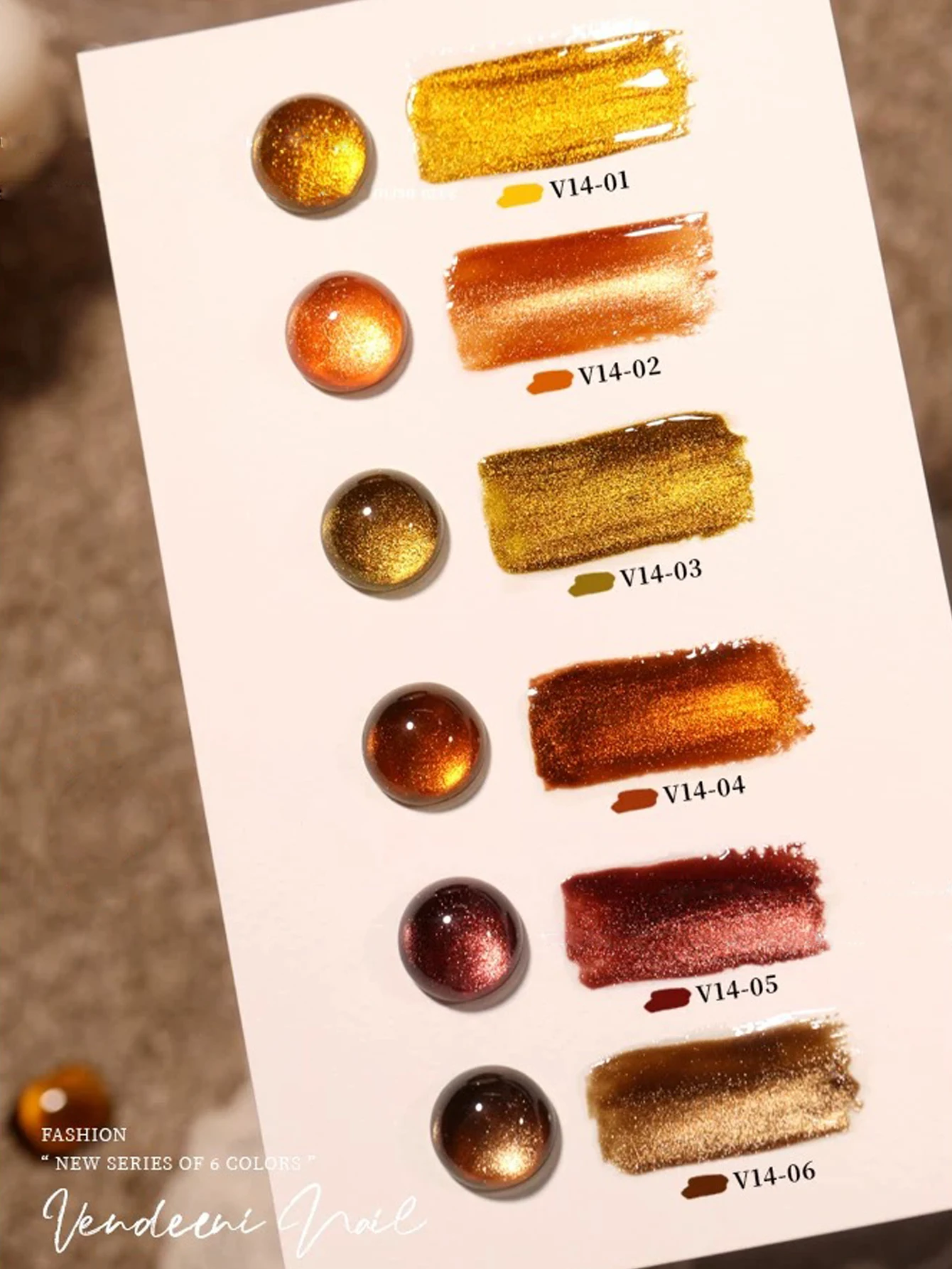 6 uds 2025 nueva arte de uñas dorado otoño ámbar caramelo hoja de arce ojo de gato esmalte de Gel de piedra de cristal, dura durante 28 días