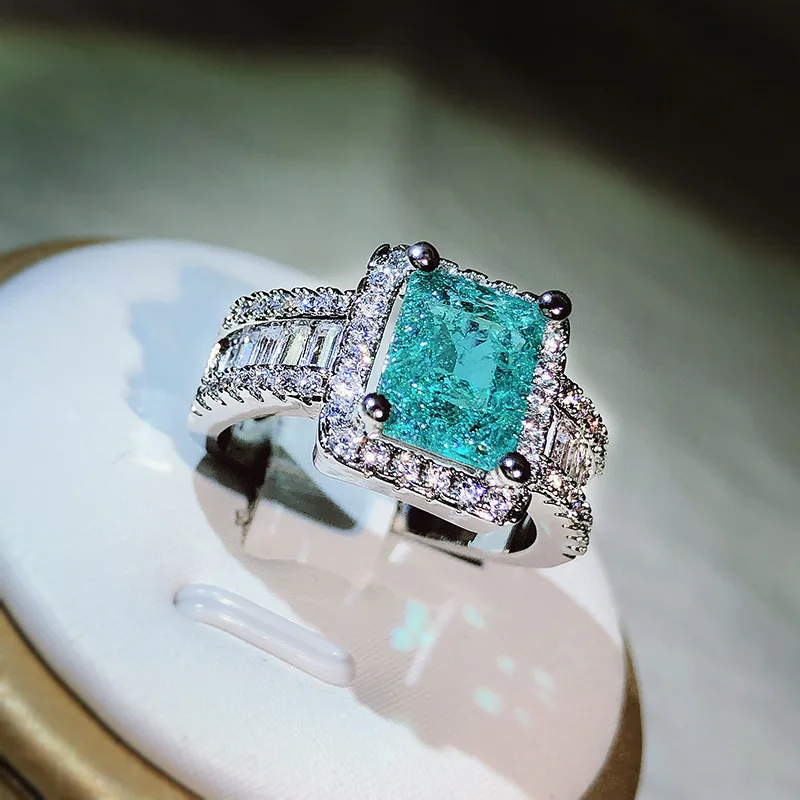 925 srebro New Arrival z bawełnianą wełną imitacja naturalnego Paraiba pełny pierścionek z brylantem dla kobiet biżuteria na przyjęcie urodzinowe na prezent — zdjęcie 6