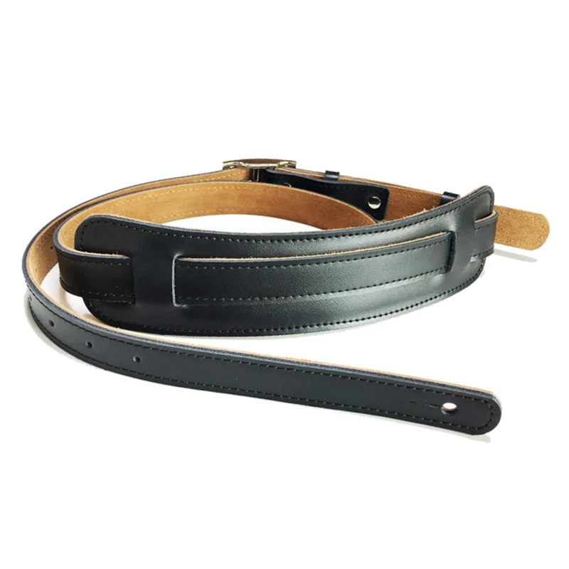 ABHT-4X Durable Leather And Metal Buckle Electric Guitar Strap Belt Shoulder Pad Adjustable Vintage Guitar Straps-Black Color