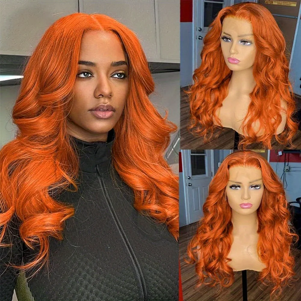 Peluca de cabello humano brasileño con encaje Frontal transparente para mujer, 13x6, 30 pulgadas, jengibre, naranja, onda corporal, 13x4