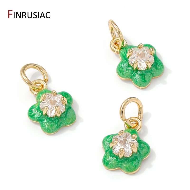 14K Gold Plated Brass Enamel Zircon Star Charms Pendants,Inlaid Zircon Necklace Charms,DIY Bracelet Making Supplies Materials