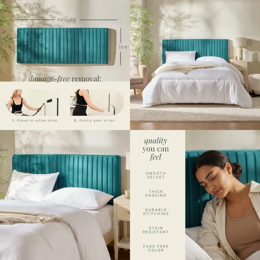 

Headboard Only, Floating Wall Mounted Headboard Size, Easy Assemble Upholstered Peel and Stick Headboards, 3D Soundproof Bed Wa
