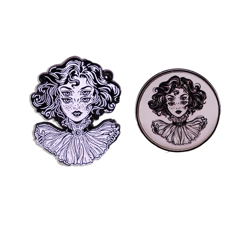 Horror Weird Art Four Eyes Girl Brooch Gothic Metal Badge Punk Pin Denim Jacket Clothes Accessories Jewelry Gift
