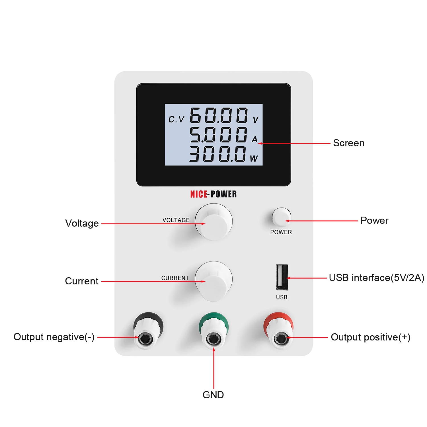 Regolatori di tensione durevoli con uscita stabile CC di potenza industriale 30V10A 60V5A Stabilizzatori Display LCD regolabile da laboratorio
