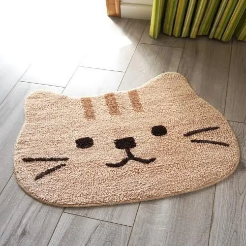 VIKAMA Children's Cute Cartoon Cat Face Modeling Soft Absorbent Foot Cushion Cat Head Machine Washable Mat Bathroom Home Decor