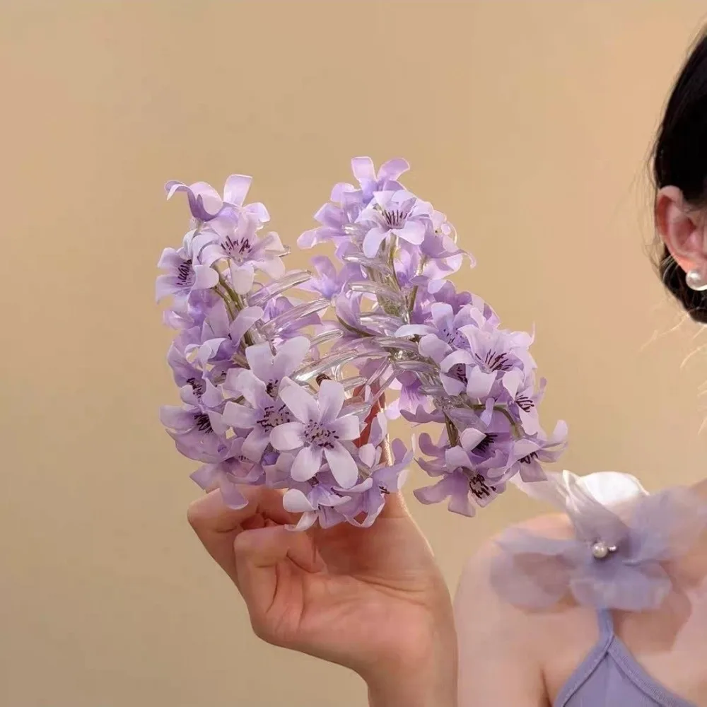 

Trendy Sweet Beach Floral Hair Claw Solid color Acrylic Vacation Style Shark Clip Delicate Super Fairy Elegant Hair Clip Women
