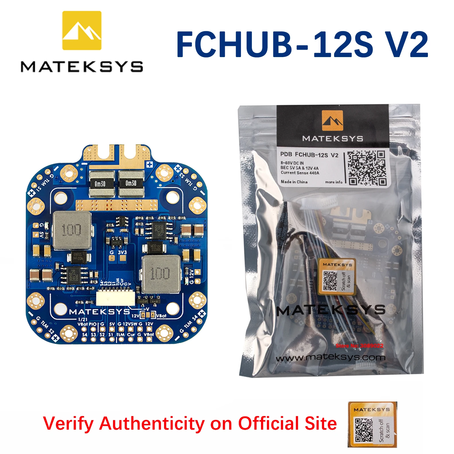 Matek Mateksys XCLASS PDB FCHUB-12, carte de distribution d'alimentation PDB, 8~60V, 3~12S LiPo BEC avec 440A pour XClass FPV longue portée