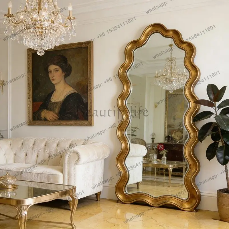 French retro full-length mirror home wall mounted floor-to-ceiling fitting mirror customization