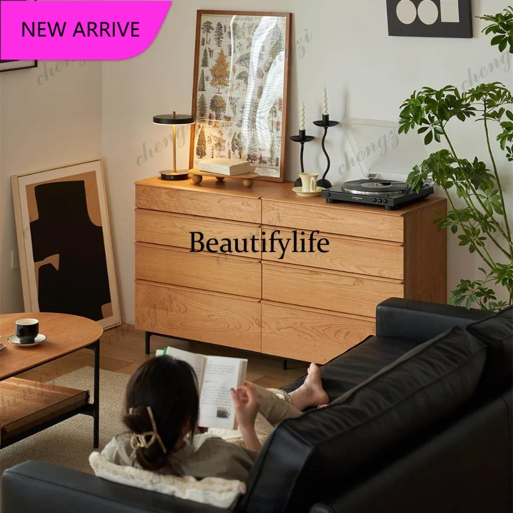 M132 Nordic solid wood eight-bucket cabinet, cherry wood bedroom storage, living room multi-functional wall storage cabinet