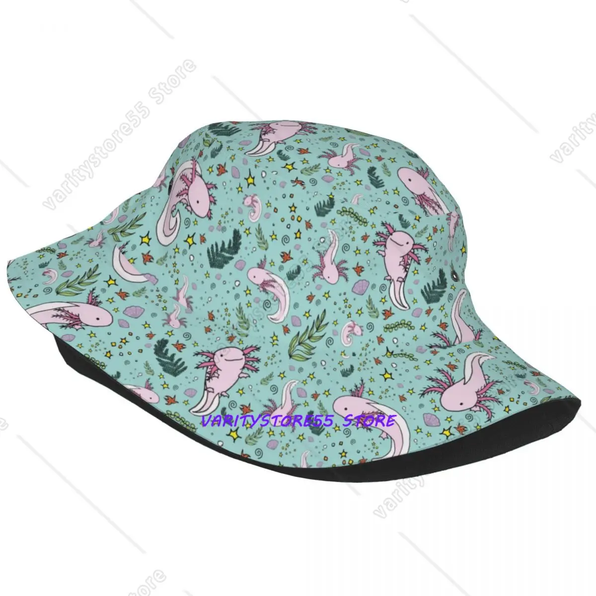 Axolotl Animal Bucket Hats Summer Beach Cute Salamander Fisherman Hats for Camping Unisex Irish Country