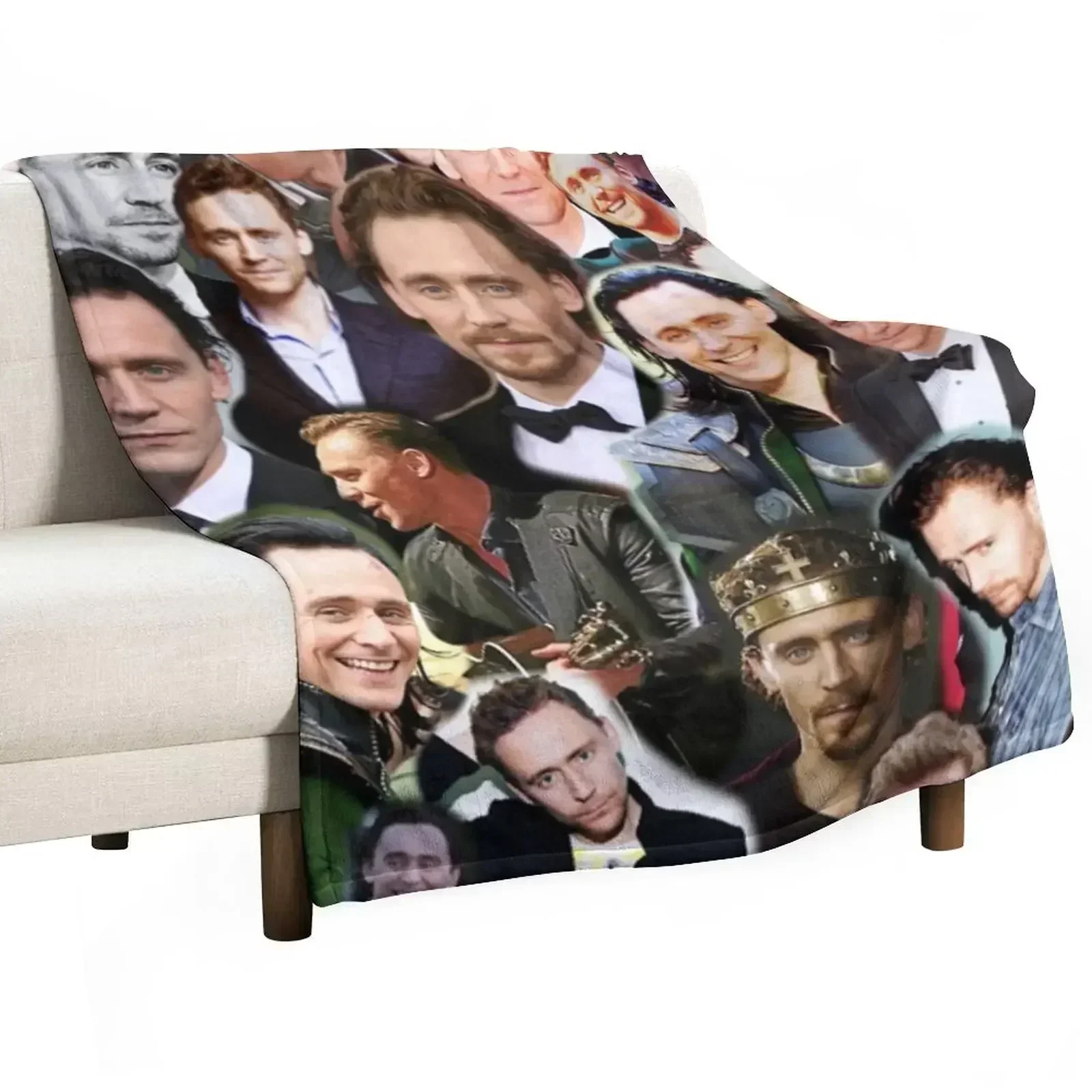 

Tom Hiddleston Photo Collage Throw Blanket Plaid on the sofa Luxury Soft Beds for sofa Blankets