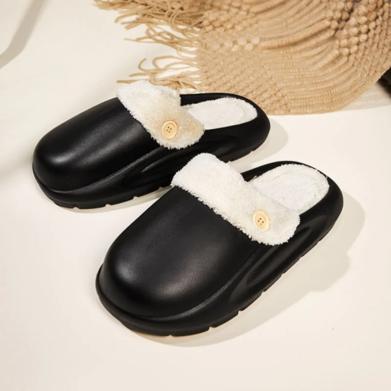 Unisex Winter New Women's Slippers Short Plush lining Non-slip Couple Home Shoes EVA Waterproof Easy to clean Cotton Slippers