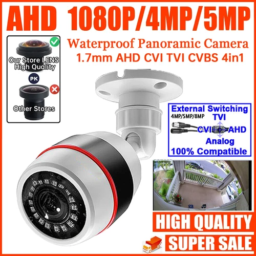 Cámara de seguridad infrarroja Super gran angular CCTV, cámara panorámica AHD de 1,7mm, XVI-4in1 HD, 5MP, 4MP, 2K, 1080P, ojo de pez, efecto bola 3D