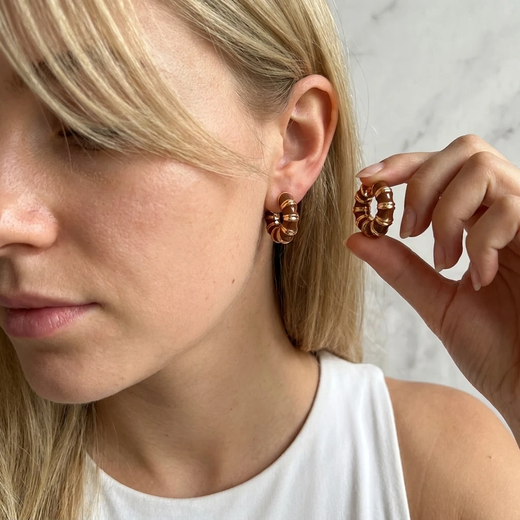 Elegante schwarze Emaille-Creolen für Damen – Trendige geometrische Bambusknoten-Kreisohrringe – Ästhetischer Partyschmuck als Geschenk – Detail 2