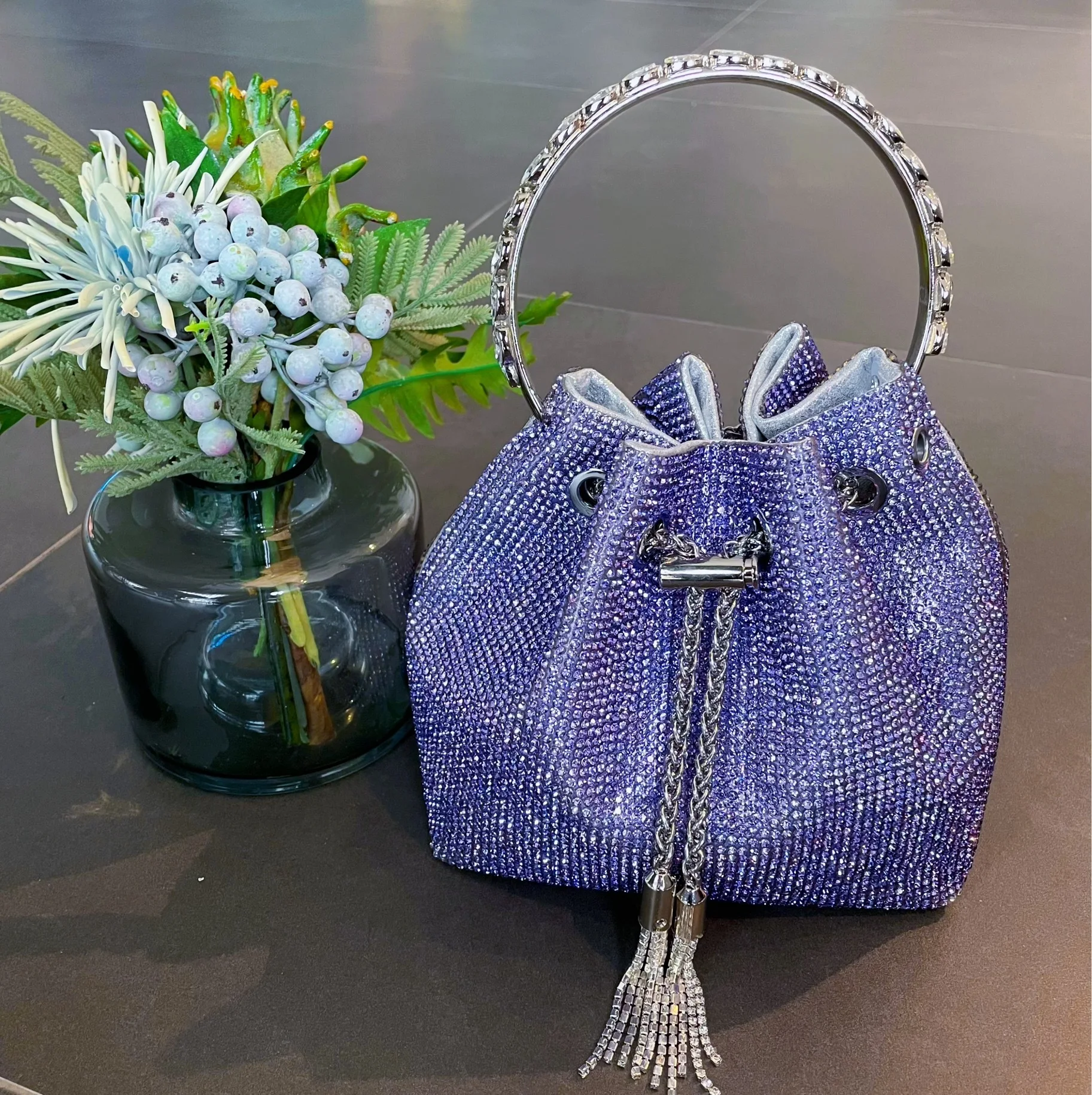 Colorful Crystal Shiny Rhinestone Diamond Evening Clutch Bag Wedding Party Bucket Purse Women Handbag Shoulder Messenger Bag