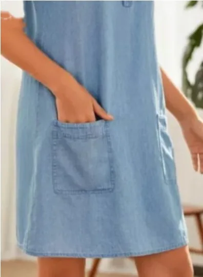 Short sleeved 2025 European and American lace splicing access control button short sleeved pocket women's wide