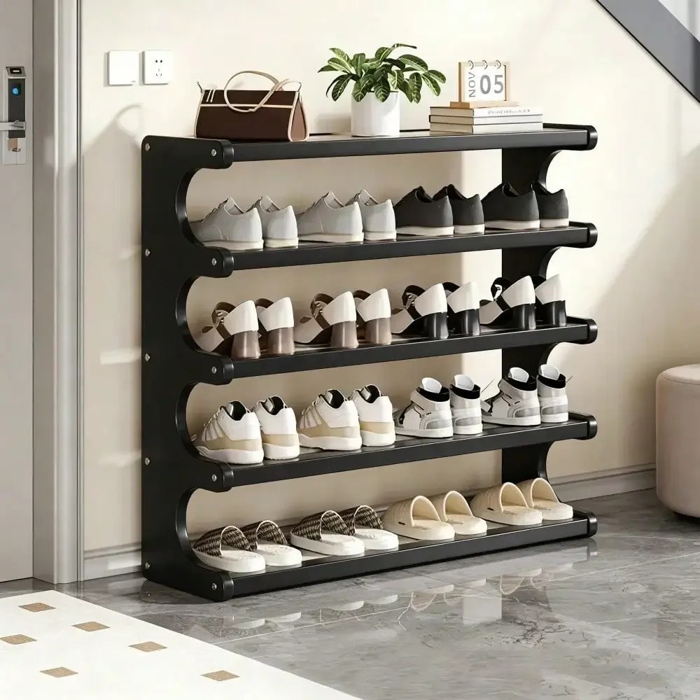 Breathable Rattan Shoe Rack With An Arched Frame, Freestanding Shoe Storage Organizer That Saves Space And Provides Stability, Ideal For Entryways, Hallways, Bedrooms, And Home Decor.