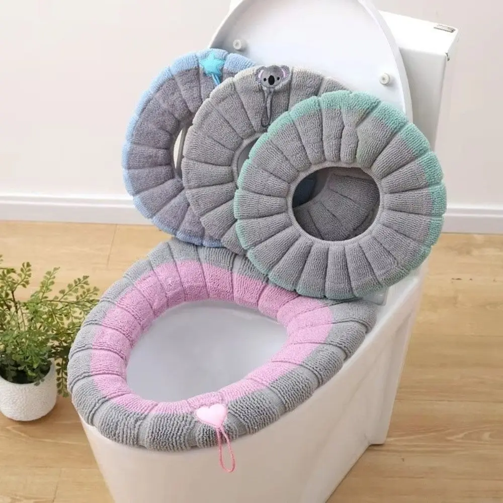 Universal Thickened Toilet Seat Cover Mat Washable Warm Toilet Mat with Handle Soft Toilet Pad Cushion Bathroom