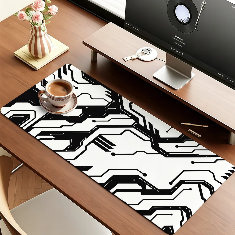 Abstract Black and White Mouse Pad Large Non-Slip Waterproof Mat Stitched Edge Keyboard Pad for Gaming Daily Office