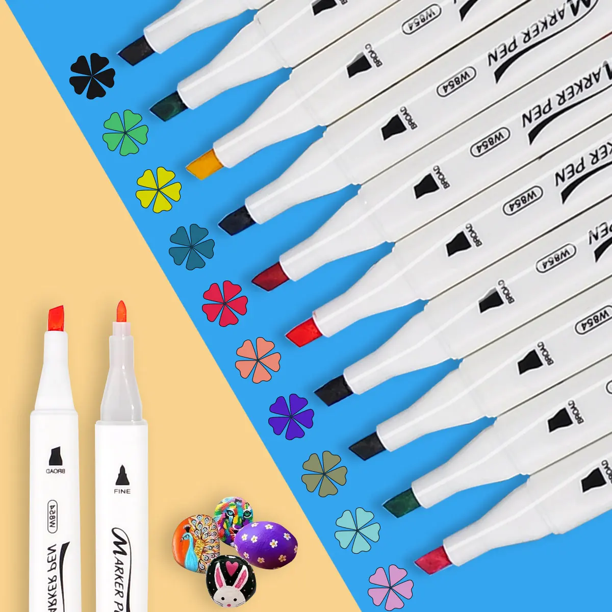 

48pcs-Colors Dual Tip Art Markers,Permanent Marker Pens Highlighters with Case Perfect for Illustration Adult Coloring