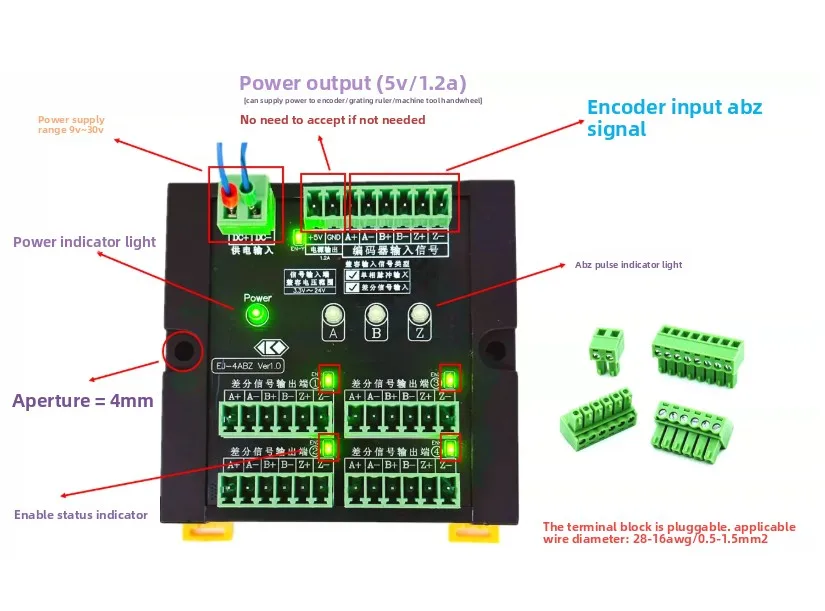 Encoder ABZ pulse signal distribution module, differential expander 1 group ABZ to 2/4/6/8/16 multiplex