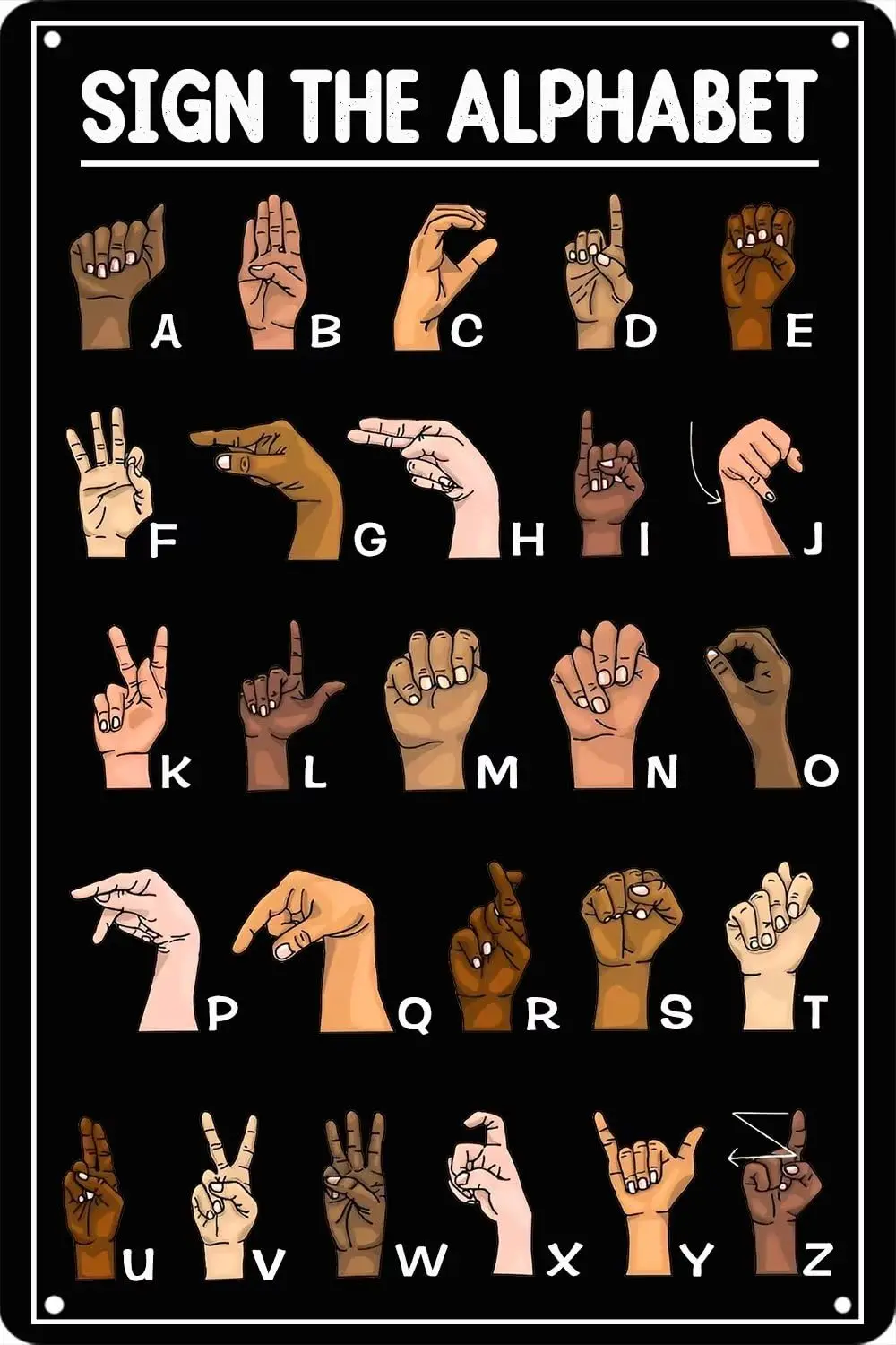 Sign The Alphabet Metal Tin Sign,Vintage ASL Sign Language Alphabet for Classroom Wall Decor For Home ABC Playroom Studyroom Sig