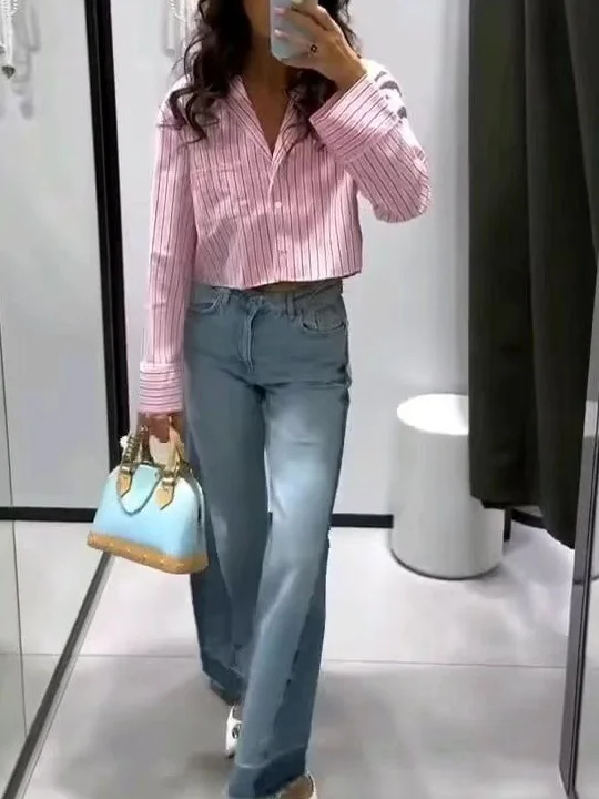 

Spring New Faion Color Blo High Waist Wide Leg Jeans Women's All Match Long Pants Trousers TR Brand High Waist Wide Leg