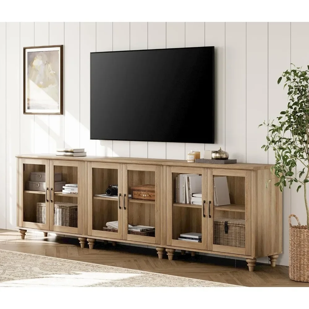 

100 Inch TV Stand with Glass Door, TV Cabinet Entertainment Center for 75/80/85 Inch TV, 3-in-1 Cabinet with 6 Storage Cabinets