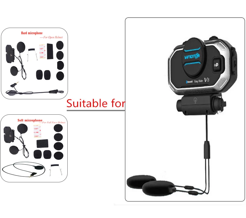 Vimoto V8 Helme Bluetooth Headset Basis Soft/Hard Microphone Kit Zubehör – Detail 3