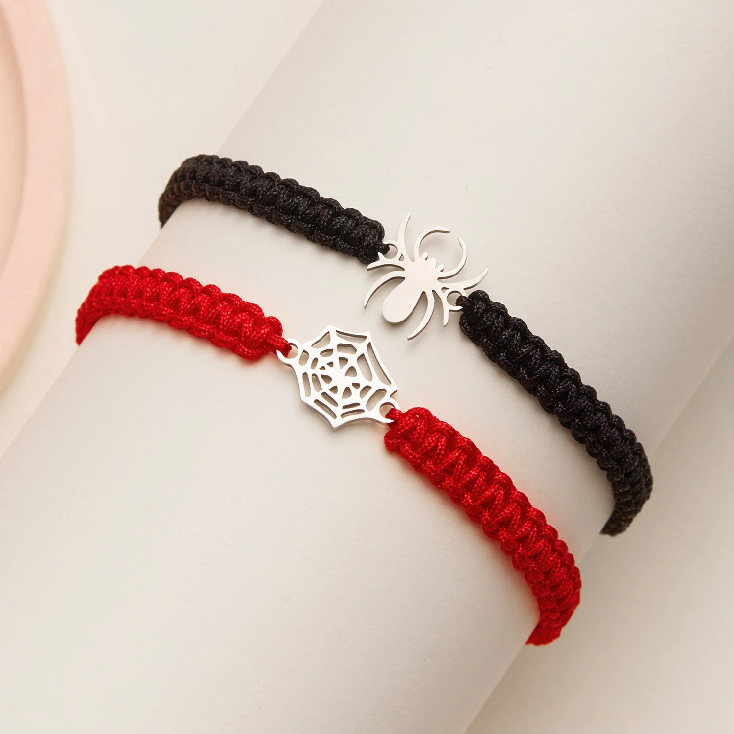 2Pcs Handmade Braided Rope Matching Couple Bracelet For Women Men Spider Web Woven Bracelets Halloween Party Festival Jewelry