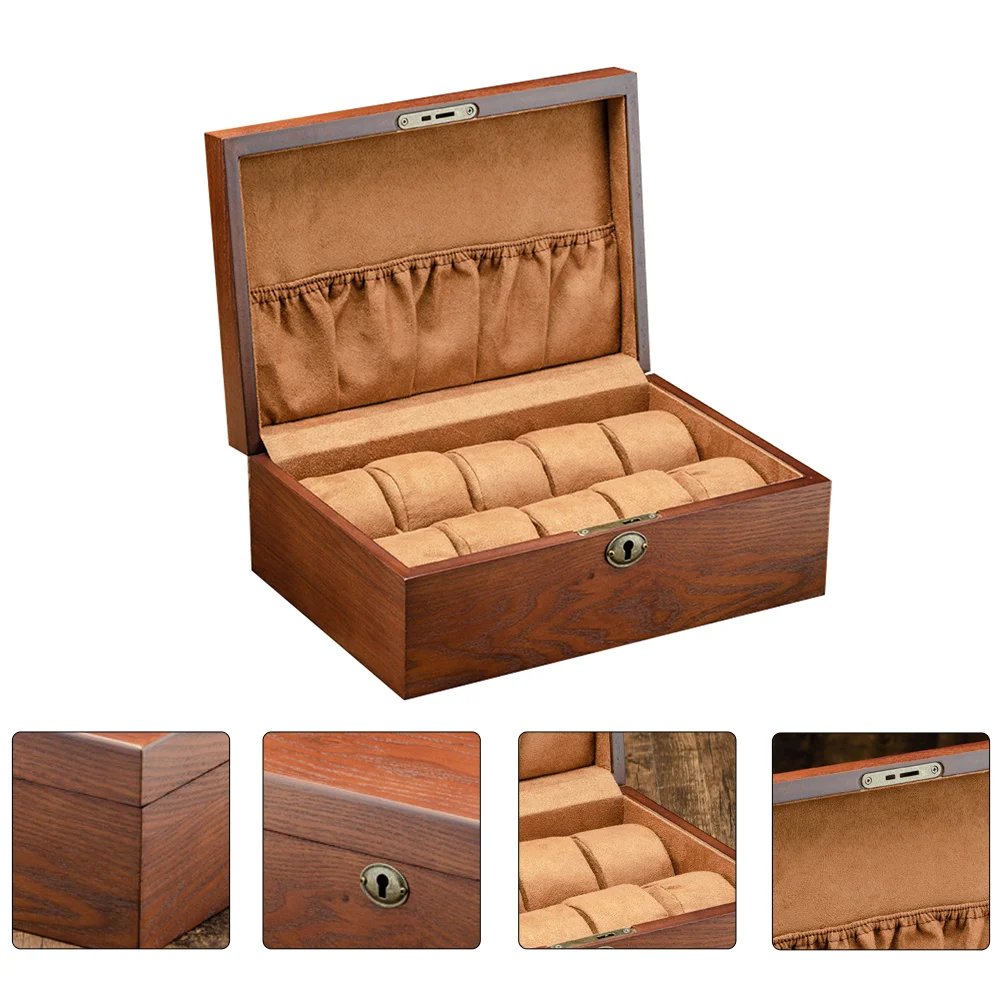 Watch Box Organizer Case Watches Container Display Storage Solid Wood Ten Grids