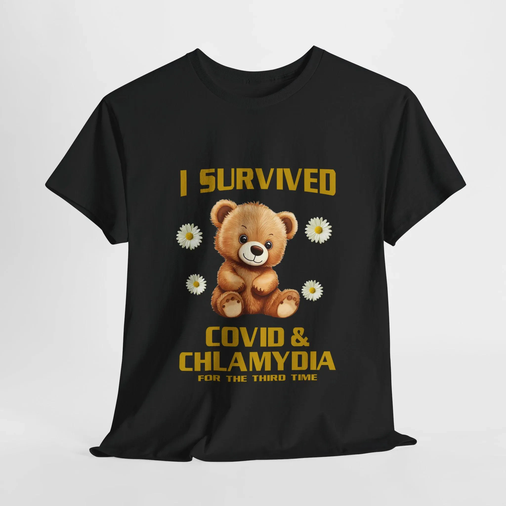 

I Survived Covid & Chlamydia Funny Bear Meme T-Shirt Men's and Women's Short Sleeve Cotton Tees Street Y2k Shirt Men Clothing