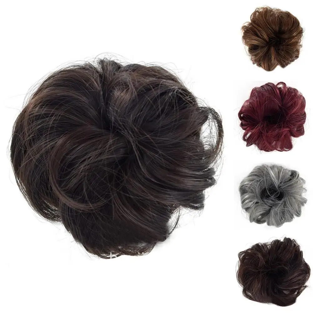 Women DIY Elastic Curly Wig Hair Ring Headwear Bun Chignon Ponytail Hairpiece Hair Chignon Curly Donut Fluffy Synthetic Buns