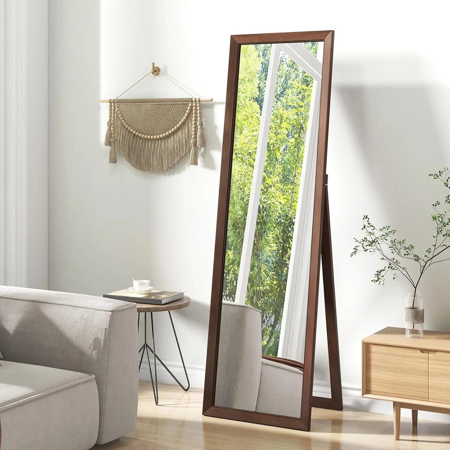 

Full Length Mirror with Stand, 61" x 18" Full Body Floor Mirror with Solid Wood Frame, Free Standing Large Dressing Mirror,Brown
