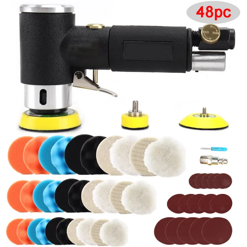 Air Sander Car Polisher Sanding Machine Pneumatic Polishing Grinder With 1/2/3 Inch Polishing Pad Sponge Disc Set