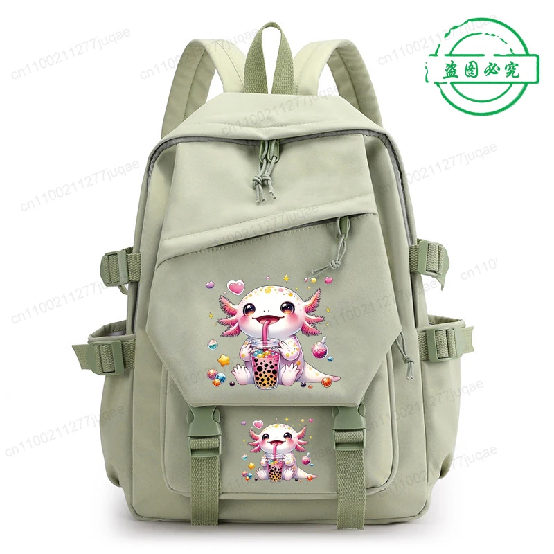 Axolotl Drinking Boba Anime Backpack, Fashion Casual Backpack,College Student Schoolbags,back To School Bagpack,anime Mochilas