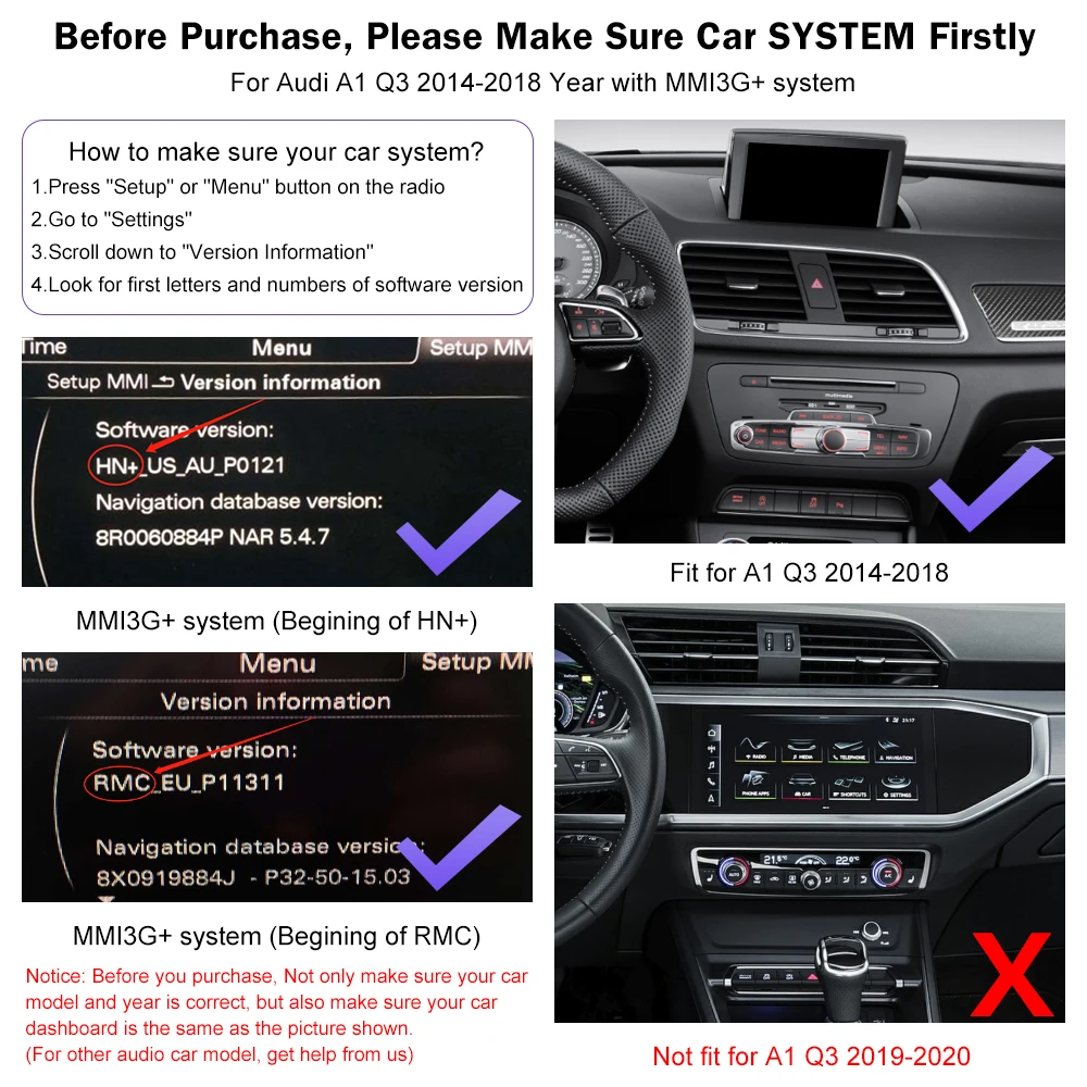 الطريق العلوي اللاسلكي Carplay لأودي A1 Q3 2014-2018 سنة دعم أندرويد السيارات ميرورلينك Airplay كاميرا خلفية مشغل السيارة
