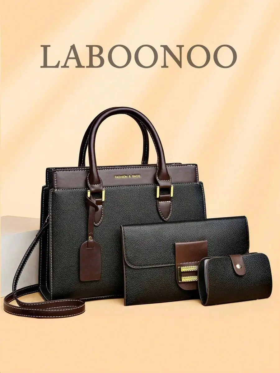 3 Pieces Set: Multi-Color Plaid PU Handbag With Shoulder Strap & Zipper, Fashionable & Versatile Elegant Large Capacity Tote Bag